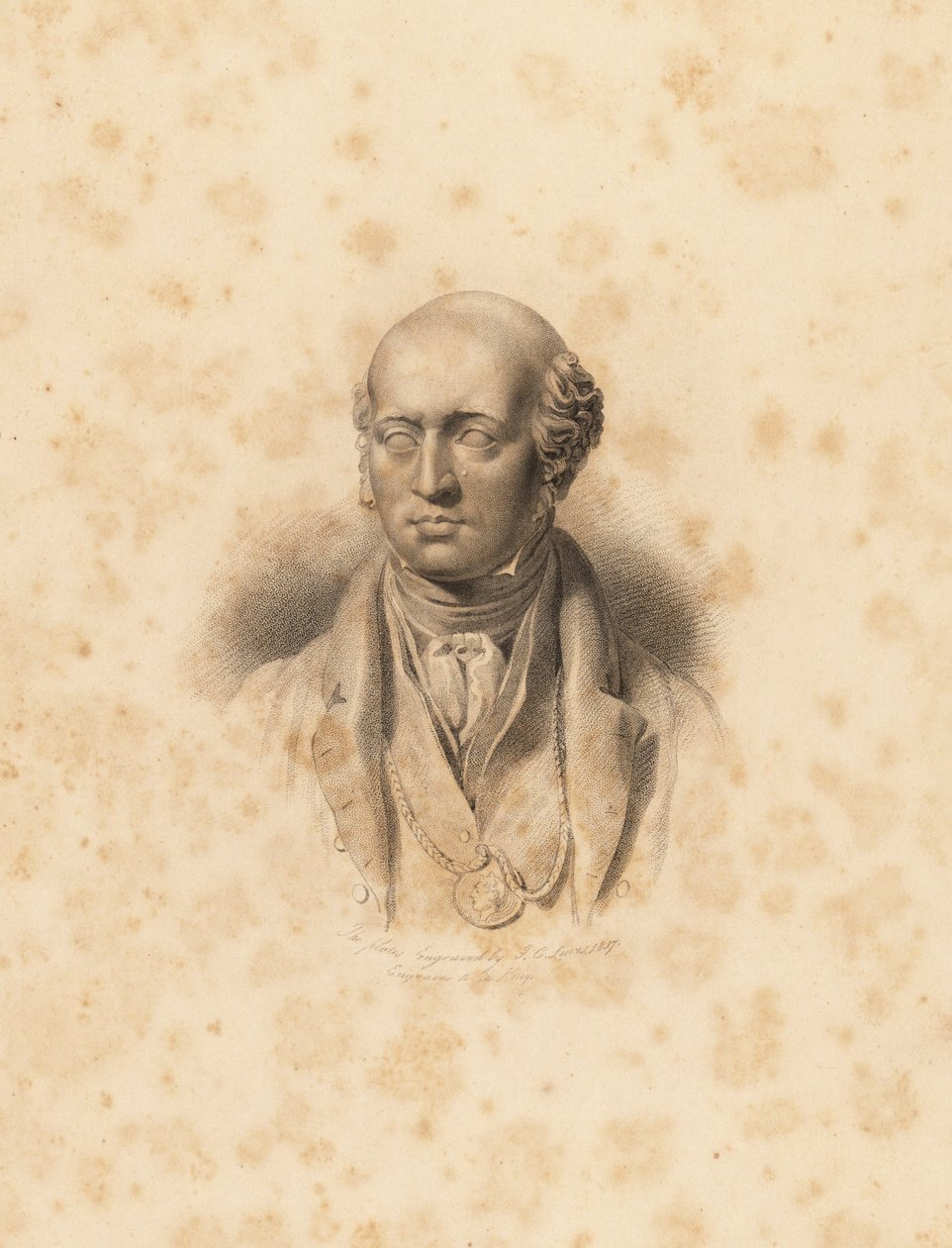 Sir Thomas Lawrence művész arcképe mellszobra. Frederick Christians Lewis metszete Sir Thomas Lawrence illusztrációja után, P.G. Patmore drágakő kabinetje, Ackermann, London alkotó: Frederick Christian Lewis