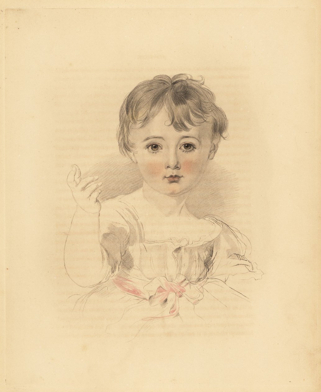 Thomas Lawrence Bloxam, Sir Thomas Lawrence unokaöccse portréja. Rózsaszín szalaggal átkötött ruhában. Frederick Christian Lewis kézzel színezett metszete Sir Thomas Lawrence illusztrációja után a P.G.-től. Patmore drágakő kabinetje, Ackermann, London alkotó: Frederick Christian Lewis