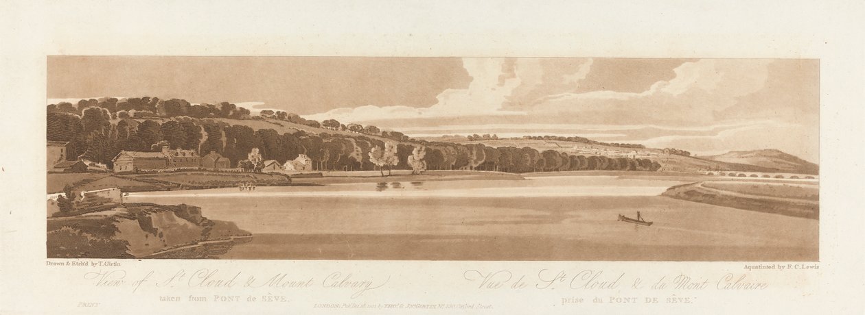 Kilátás a Szent Felhőre és a Kálvária hegyre, a Pont de Seve-ről 1802; A párizsi Views 18. táblája, a B1981.25.2627 tábla Emanuel kötetének nyomkövetése alkotó: Frederick Christian Lewis the Elder