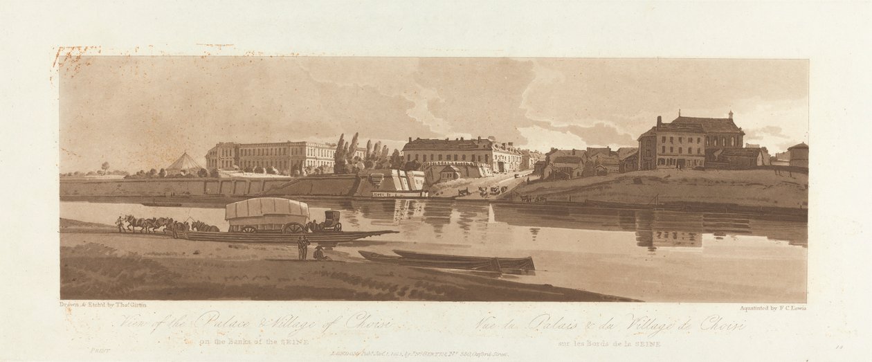 Kilátás Choisi palotájára és falujára, a Siene partján 1803; A párizsi Views 14. táblája, a B1981.25.2623 tábla Emanuel kötetének nyomkövetése alkotó: Frederick Christian Lewis the Elder