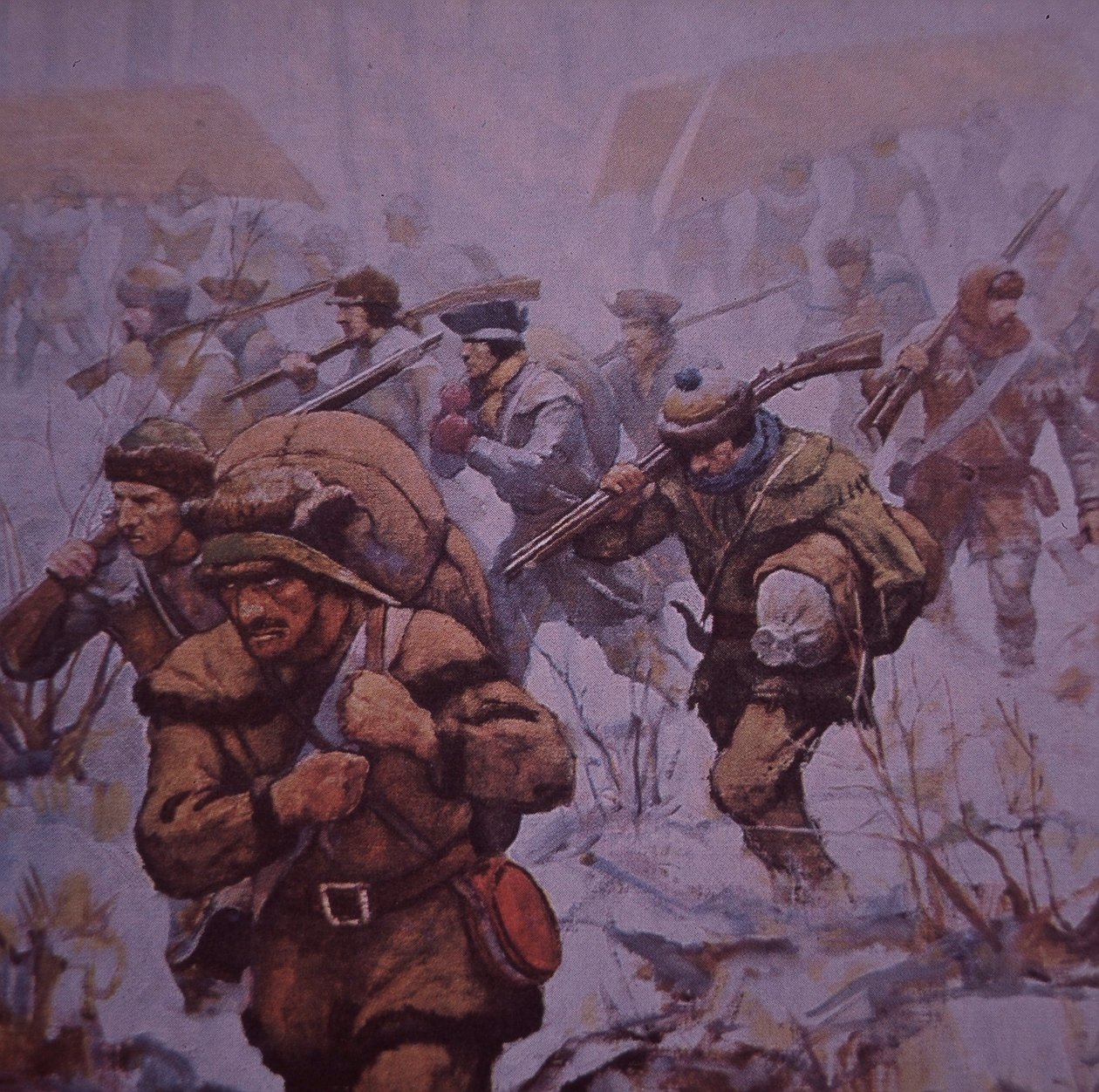 Az amerikai invázió Kanadában. Benedict Arnold katonái Bostonból Quebecbe vonulnak 1775-ben, 1930 körül (színes litó) alkotó: Frederick Coffay (after) Yohn
