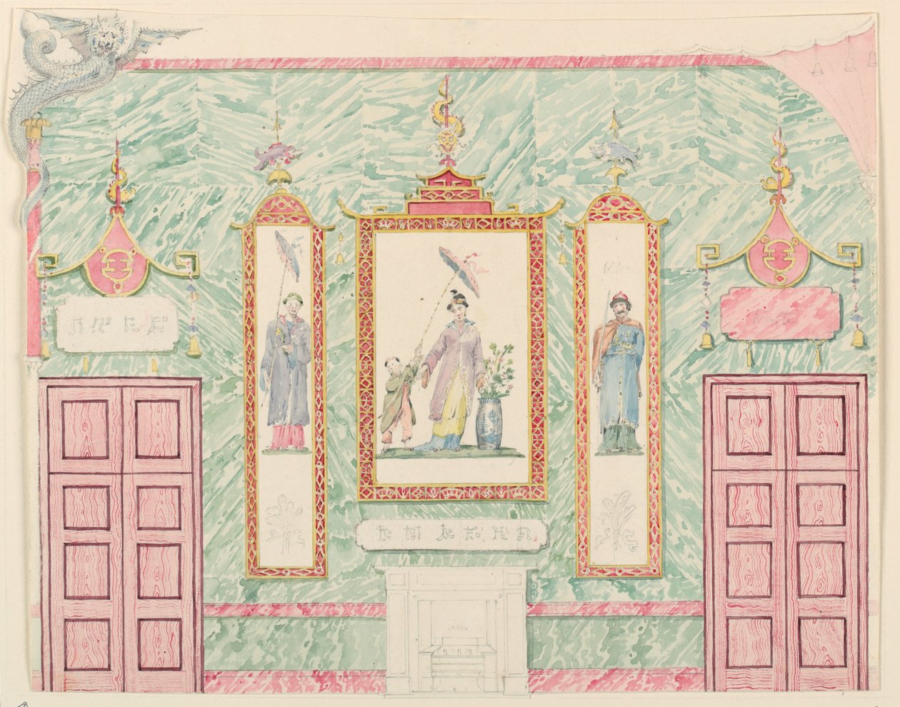 Rajz, falmagasság, valószínűleg a bankettteremhez, Royal Pavilion, Brighton, 1815-22 alkotó: Frederick Crace