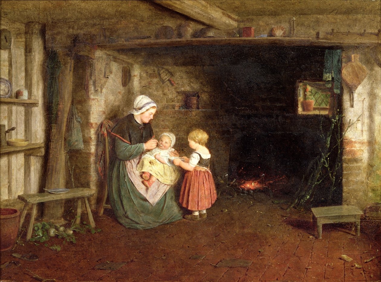 Elvárás: Víkendház belseje anyával és gyermekeivel, 1854 alkotó: Frederick Daniel Hardy