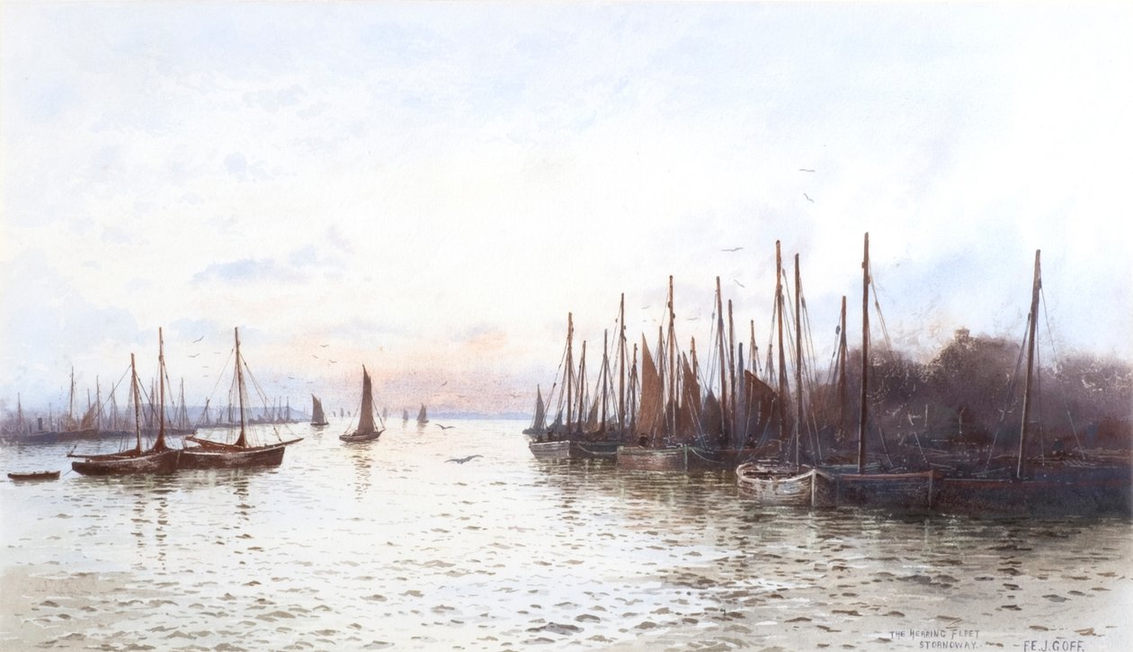 A heringflotta, Stornoway (akvarell) alkotó: Frederick E.J. Goff