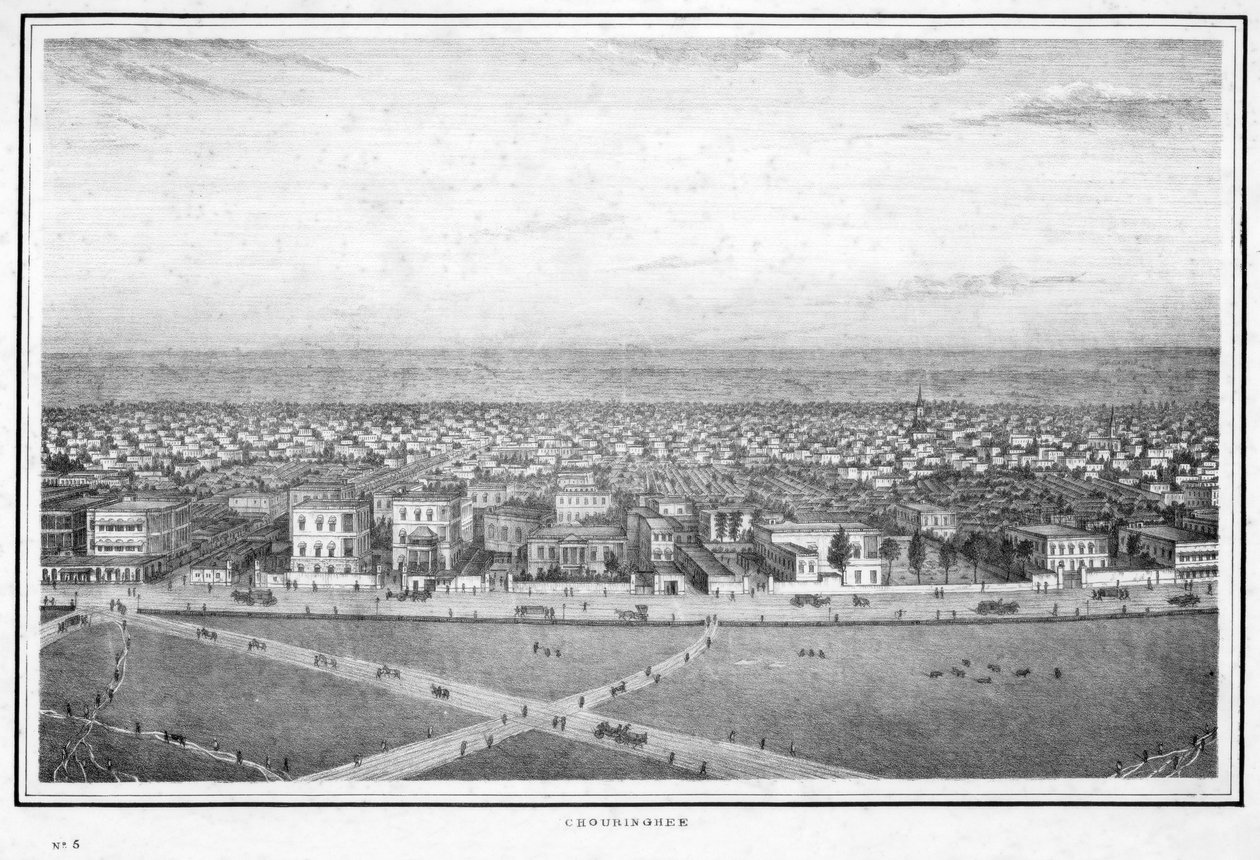 Chowringhee, Kalkutta, India, 1840-es évek. alkotó: Frederick Fiebig
