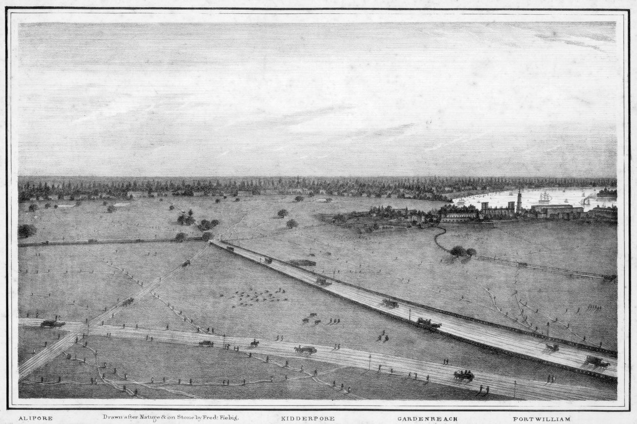Panoráma Kalkuttára, India, 1840-es évek alkotó: Frederick Fiebig