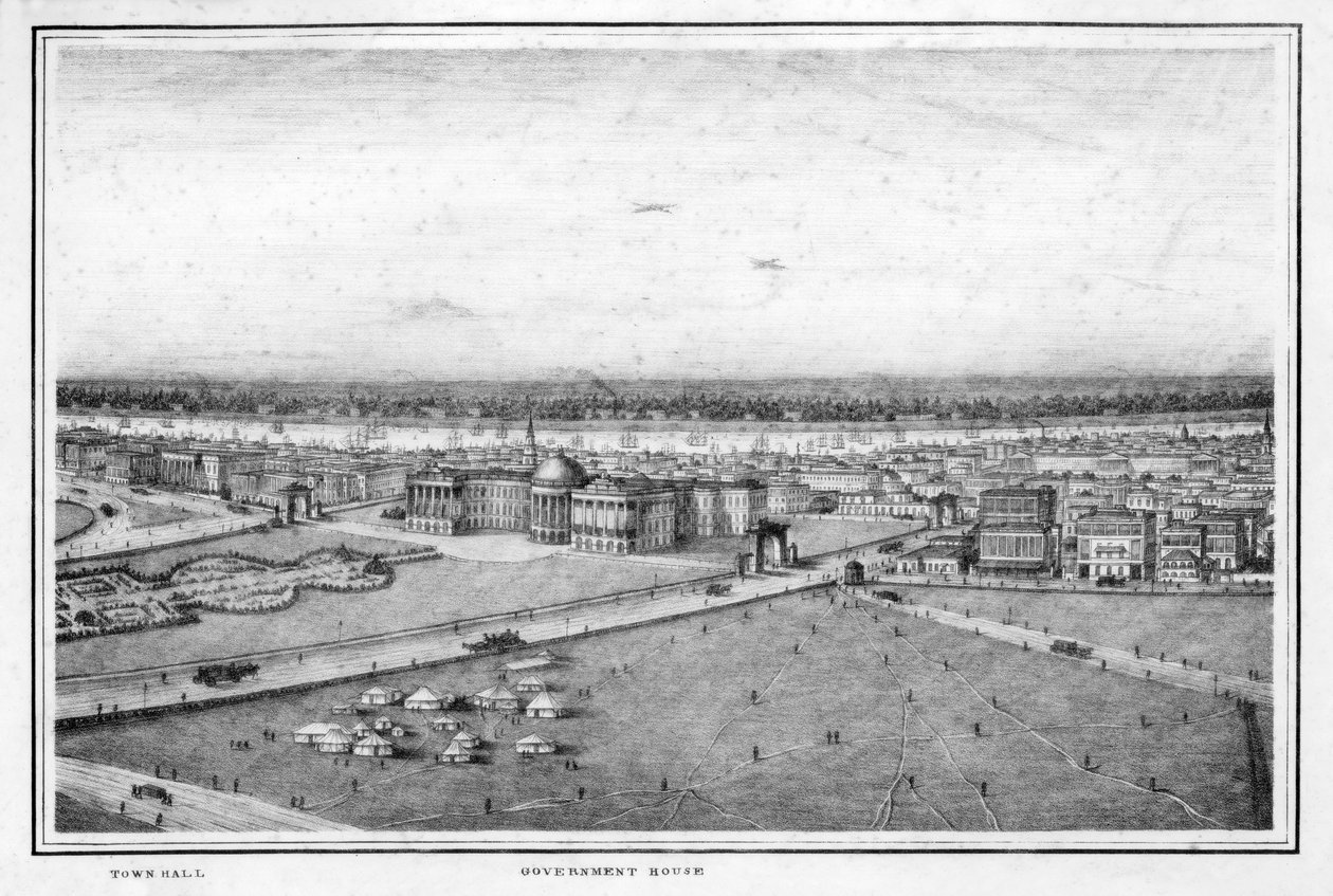 A kormányház és a városháza, Kalkutta, India, 1840-es évek. alkotó: Frederick Fiebig