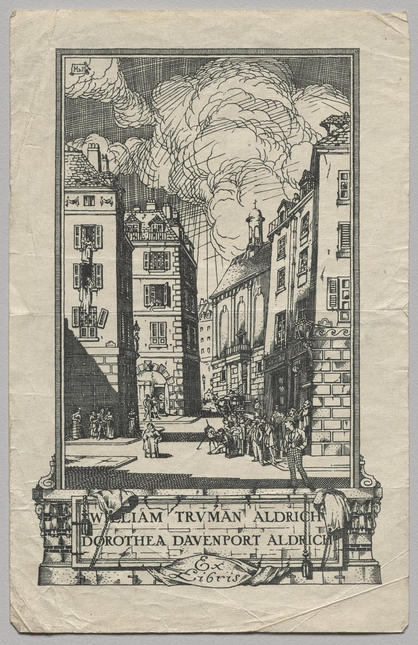 Könyvtábla: William Truman Aldrich és Dorthea Davenport Aldrich, Ex Libris felirattal alkotó: Frederick Garrison Hall