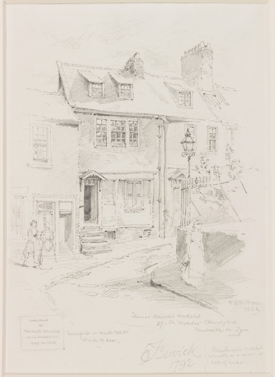 Thomas Bewick műhelye, Szent Miklós templomkert (ceruza papíron) alkotó: Frederick George Kitton