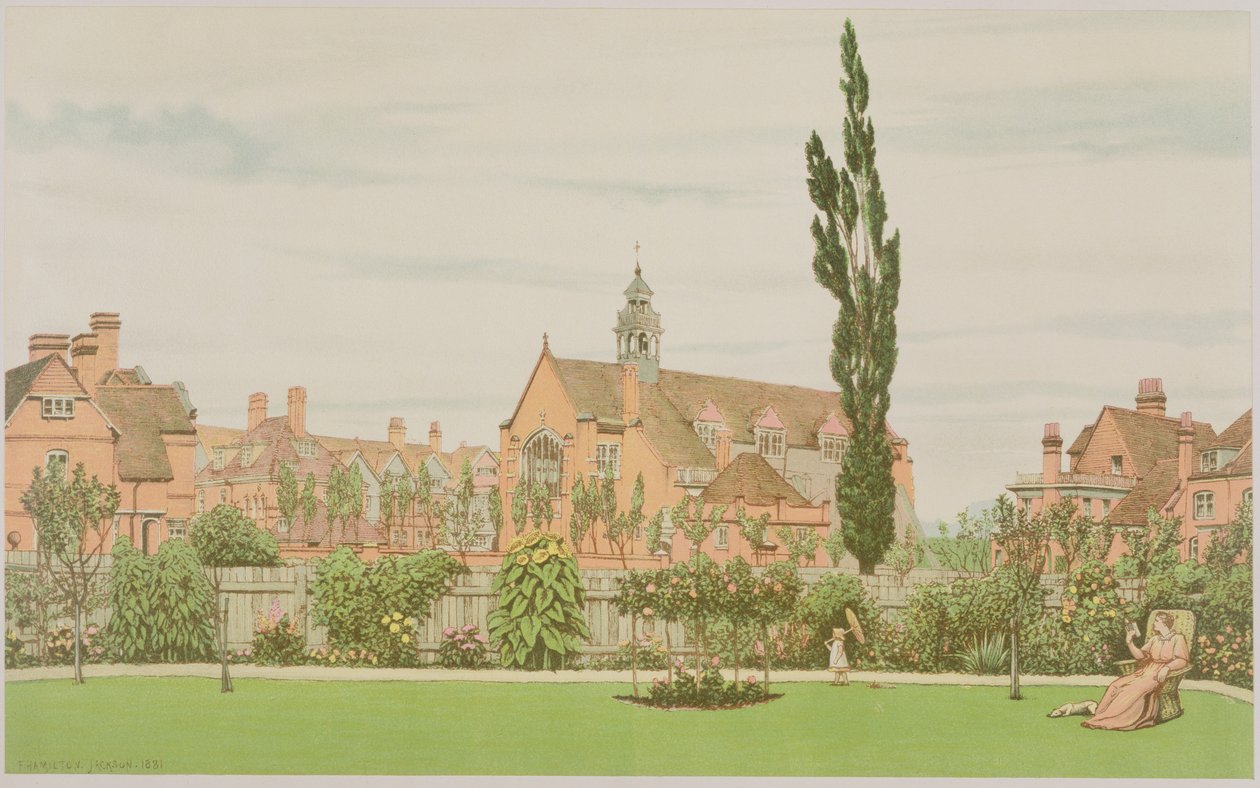 Templom és plébánia, Bedford Park, 1881 alkotó: Frederick Hamilton Jackson