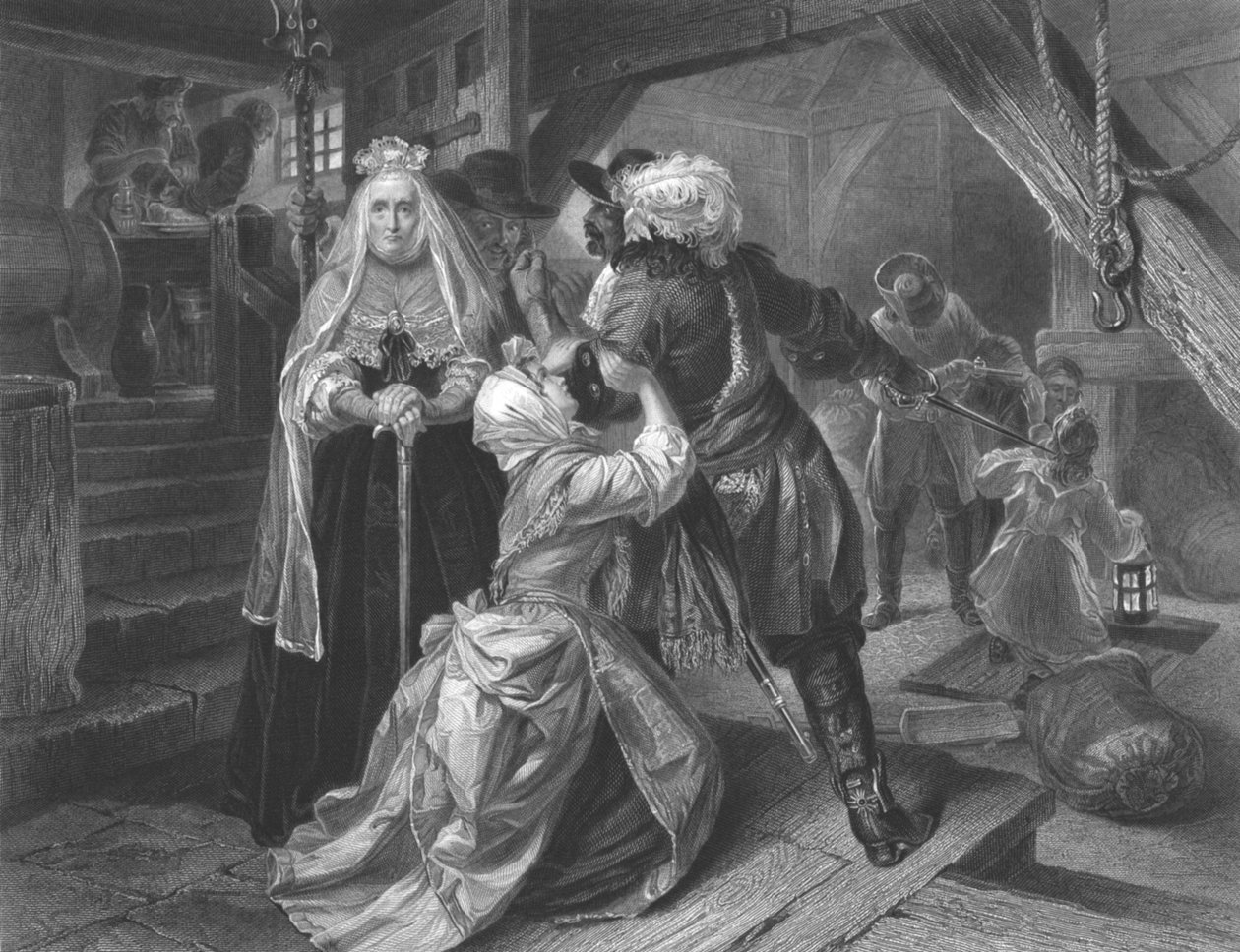 Alice Lisle letartóztatása a Sedgemoor-i csata elől szökevények menedékéért, 1685, c1864 alkotó: Frederick Heath
