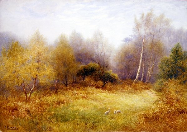 Nyulak az erdei tisztáson (akvarell papíron) alkotó: Frederick Henry Evans