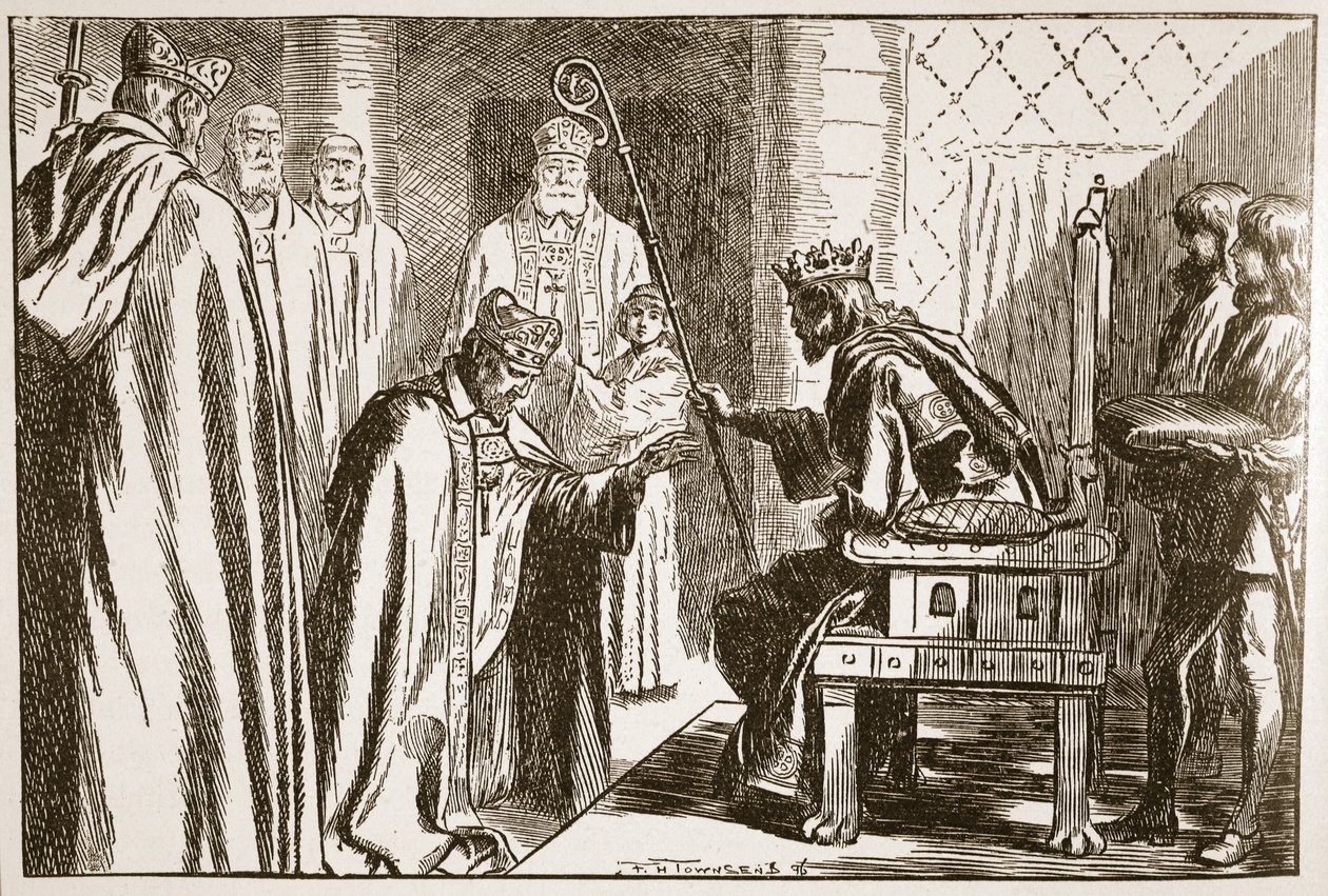 Egy szász püspök beavatása, illusztráció a „The Church of England: A History for the People” című könyvéből, H.D.M. Spence-Jones, kocsma. 1910 körül (szépia fotó) alkotó: Frederick Henry Townsend