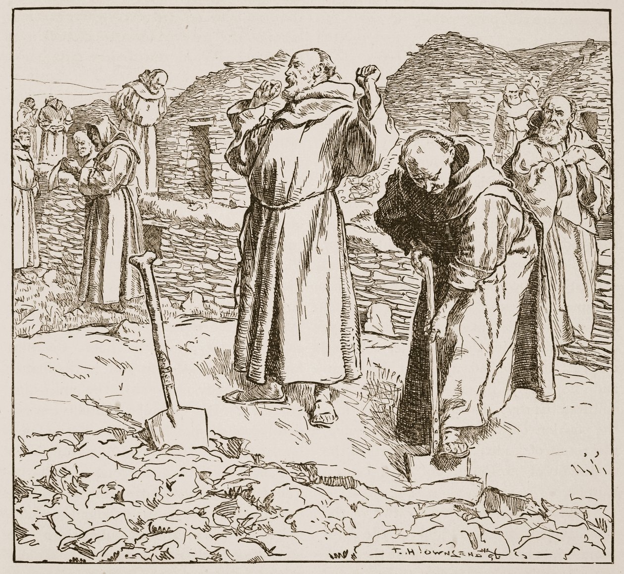 Kolostori gazdálkodás, illusztráció a „The Church of England: A History for the People” című könyvéből, H.D.M. Spence-Jones, kocsma. 1910 körül (litho) (szépia fotó) alkotó: Frederick Henry Townsend
