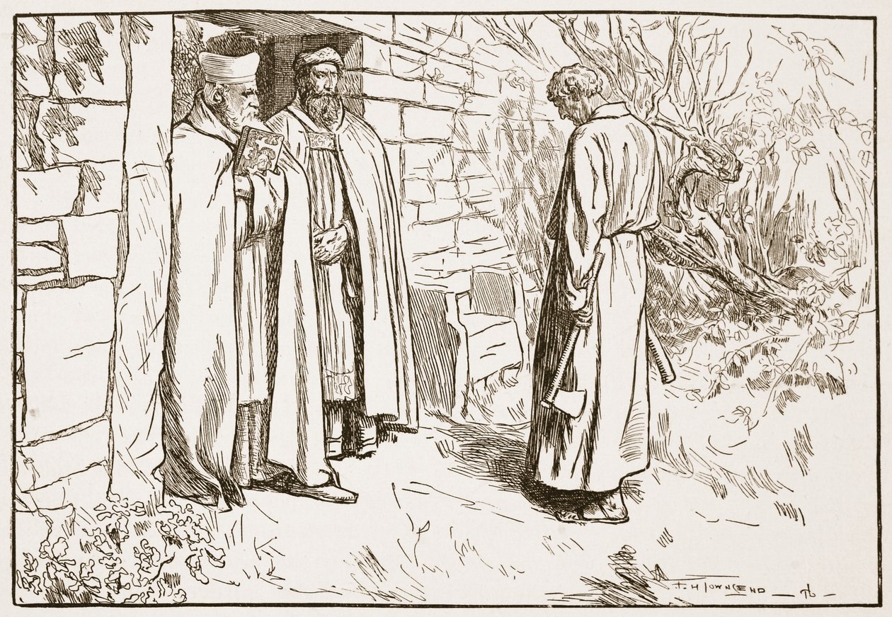 Owini a kolostorban, illusztráció a „The Church of England: A History for the People” című művéből, H.D.M. Spence-Jones, kocsma. 1910 körül (szépia fotó) alkotó: Frederick Henry Townsend