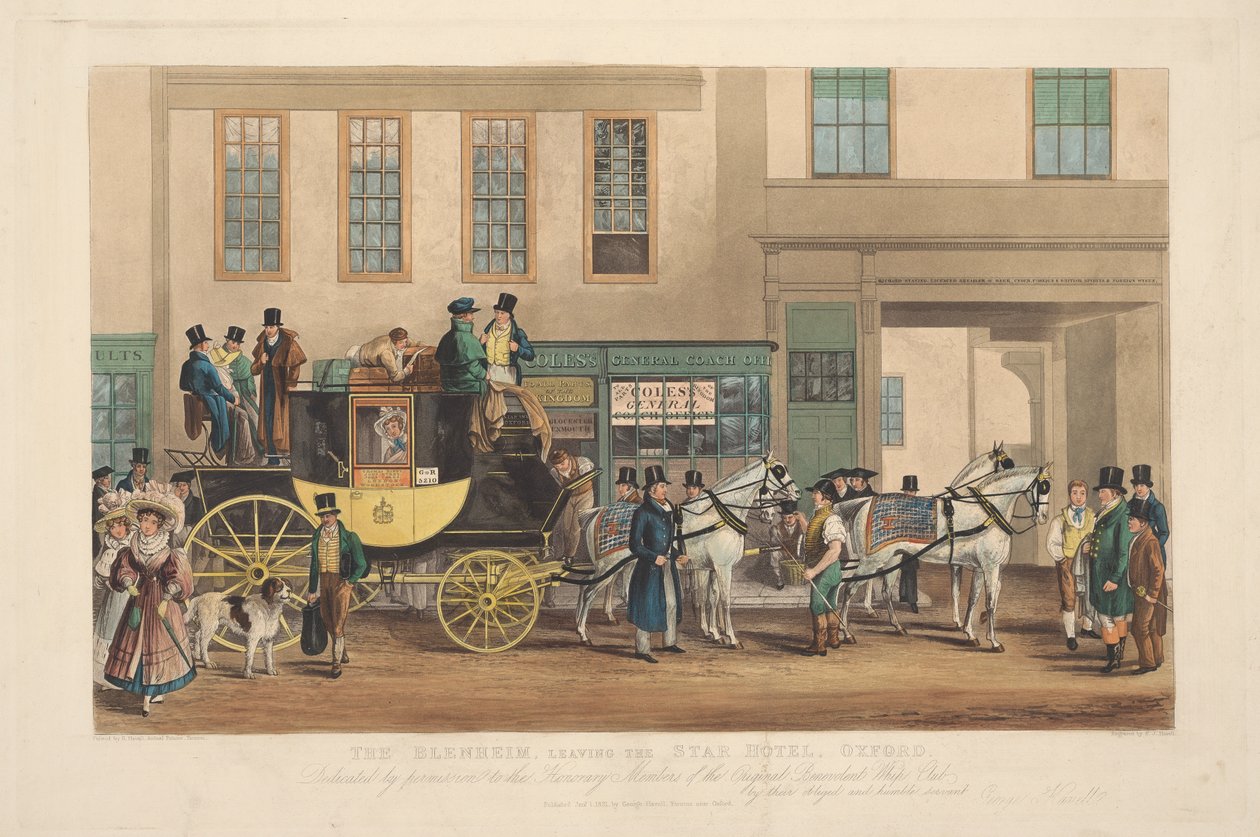 Edző: The Blenheim, Leaving the Star Hotel, Oxford alkotó: Frederick James Havell