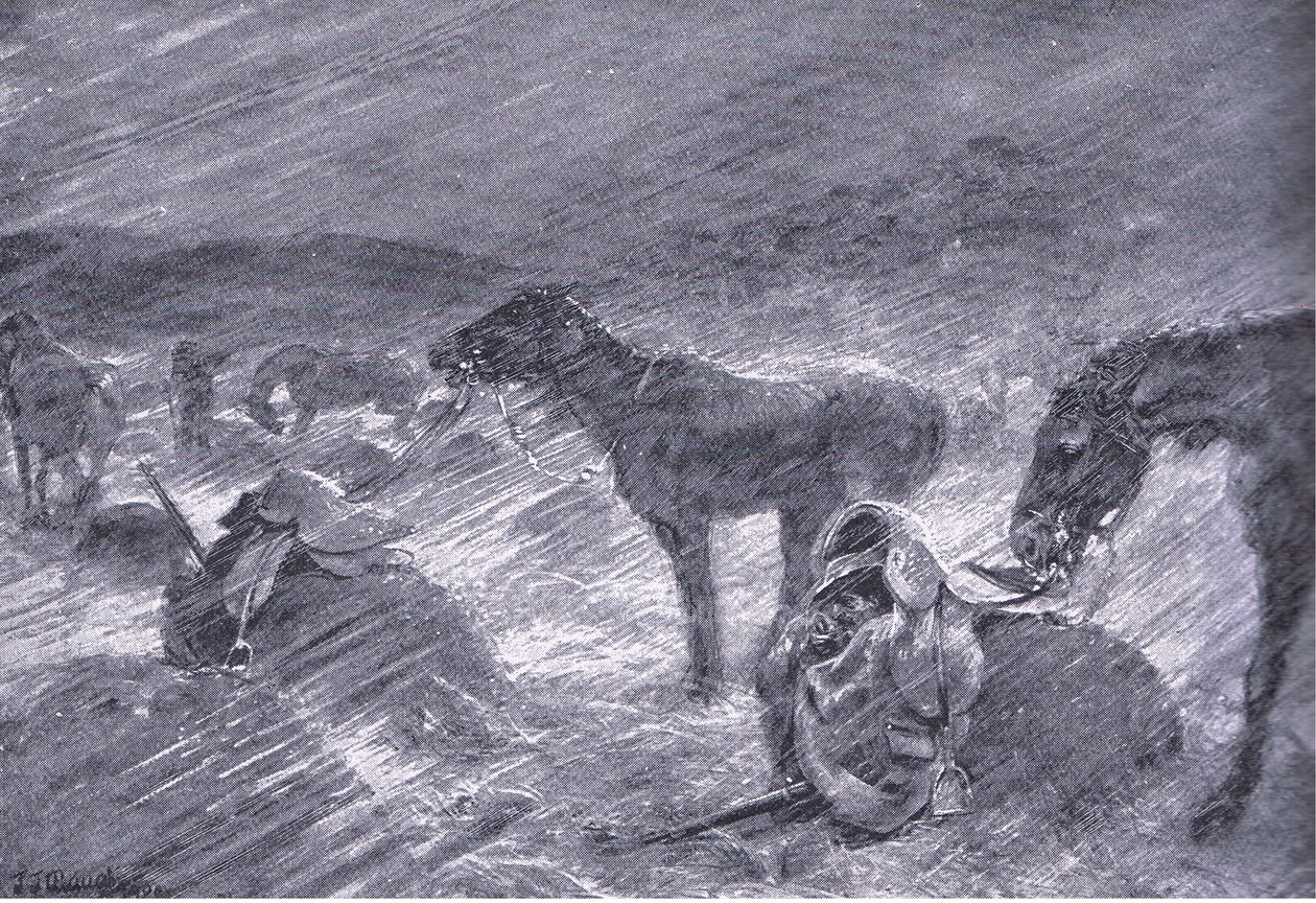 Dél-afrikai jégeső, az After Pretoria: The Guerilla War című könyvből, amelyet a Harmsworth Bros Limited adott ki, 1901 alkotó: Frederick Judd Waugh