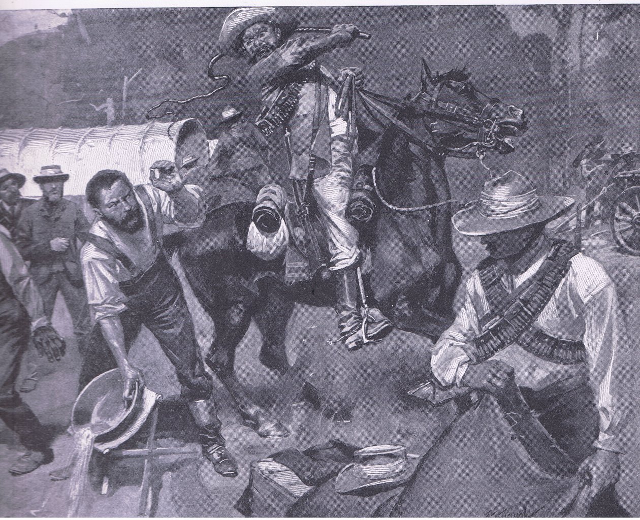 Búr bánásmód a békekövetekkel: Margendaal megkorbácsolása, az After Pretoria: The Guerilla War című filmből, a Harmsworth Bros Limited, 1901 alkotó: Frederick Judd Waugh