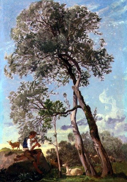 A Campagna-ban egy kecskepásztor pipázik (olaj, papírra fektetve a fedélzetre) alkotó: Frederick Lee Bridell