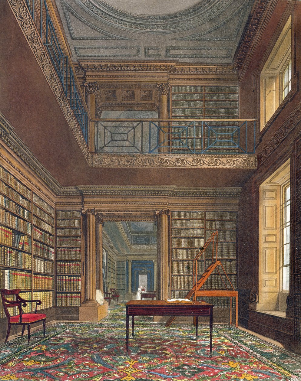Eton College Library, az "Eton College története", a "History of the Colleges" része, vésette William James Bennett (1787-1844) pub. R. Ackermann, 1816 (akvatinta) alkotó: Frederick Mackenzie