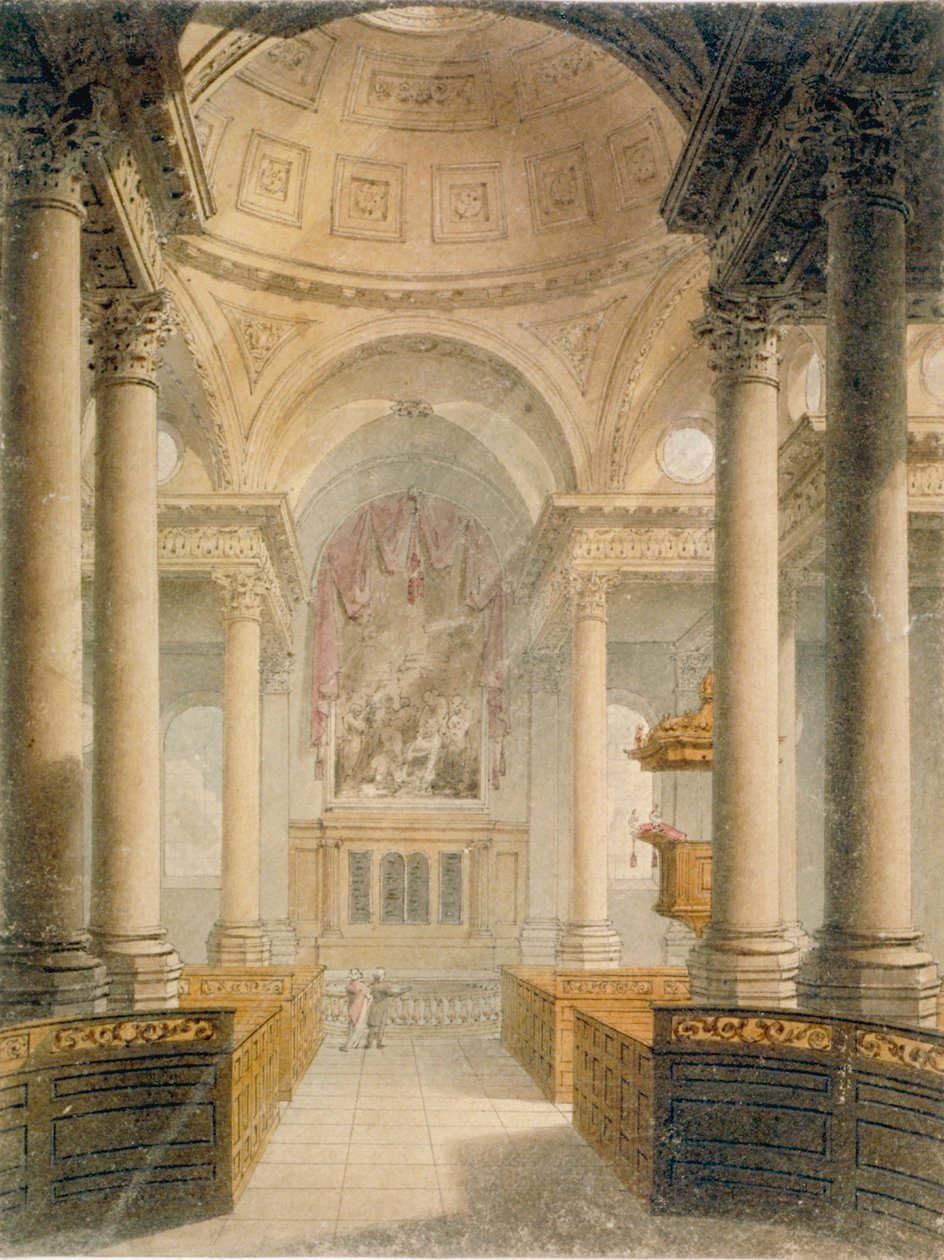 A St Stephen Walbrook templom belseje, London City, 1810 alkotó: Frederick Mackenzie