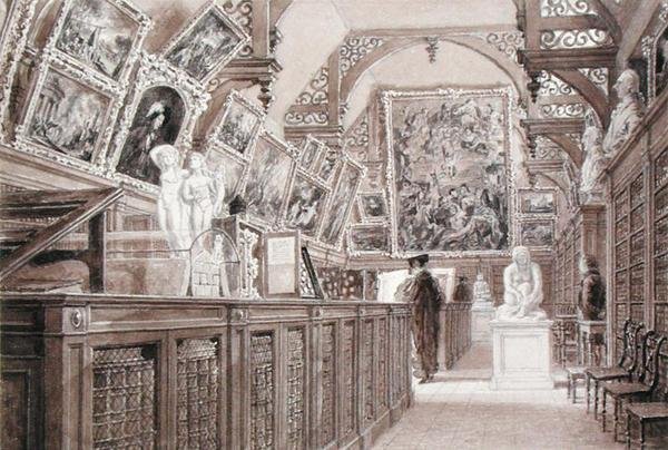 Az Old Perse Iskola belseje, Lord Fitzwilliam hagyatékának válogatásával (ceruza, ecset és mosás papíron) alkotó: Frederick Mackenzie