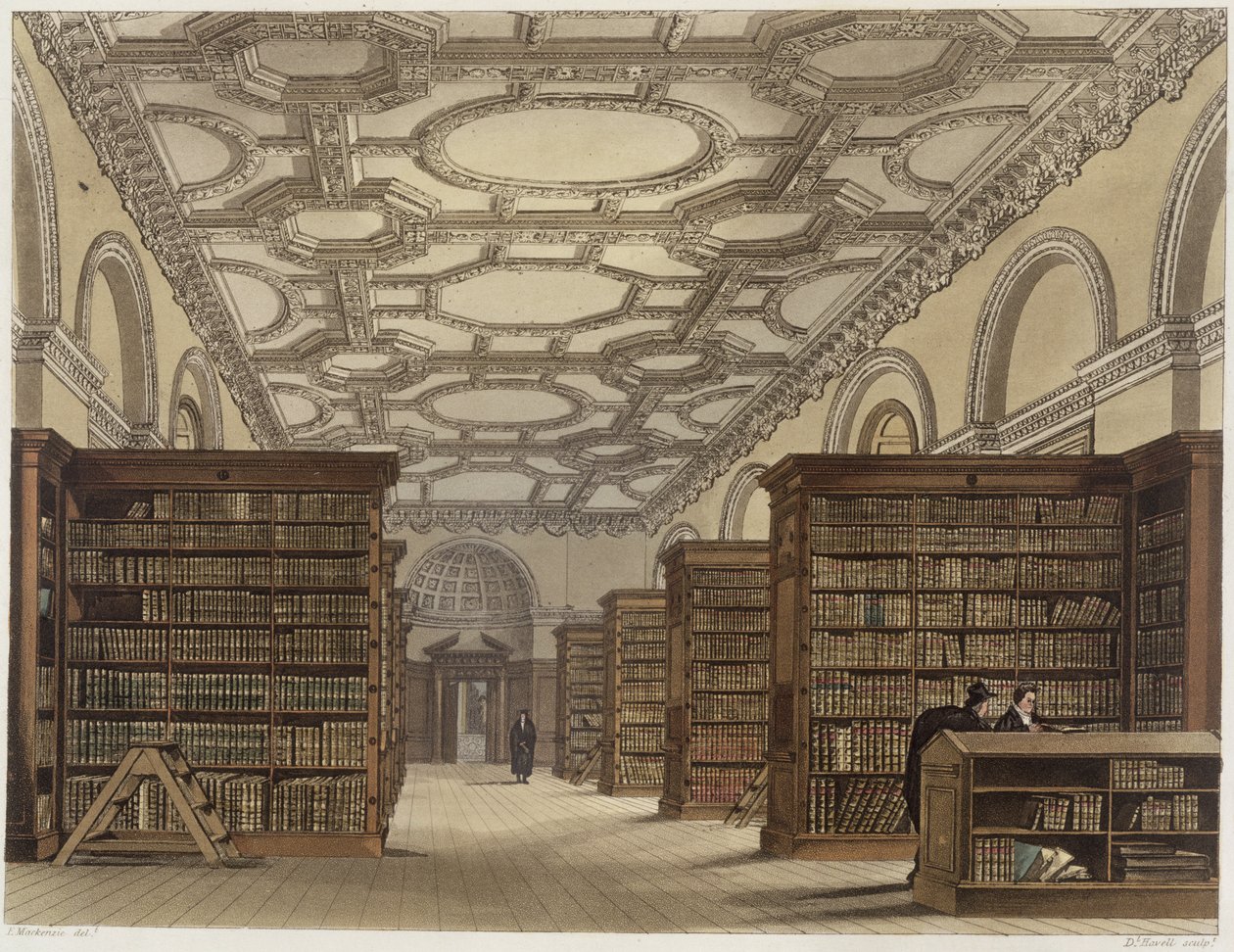 A Cambridge-i Közkönyvtár belseje, a "The History of Cambridge"-ből, Daniel Havell (1785-1826) metszete, kiadta R. Ackermann, 1815 (színes akvatinta). alkotó: Frederick Mackenzie