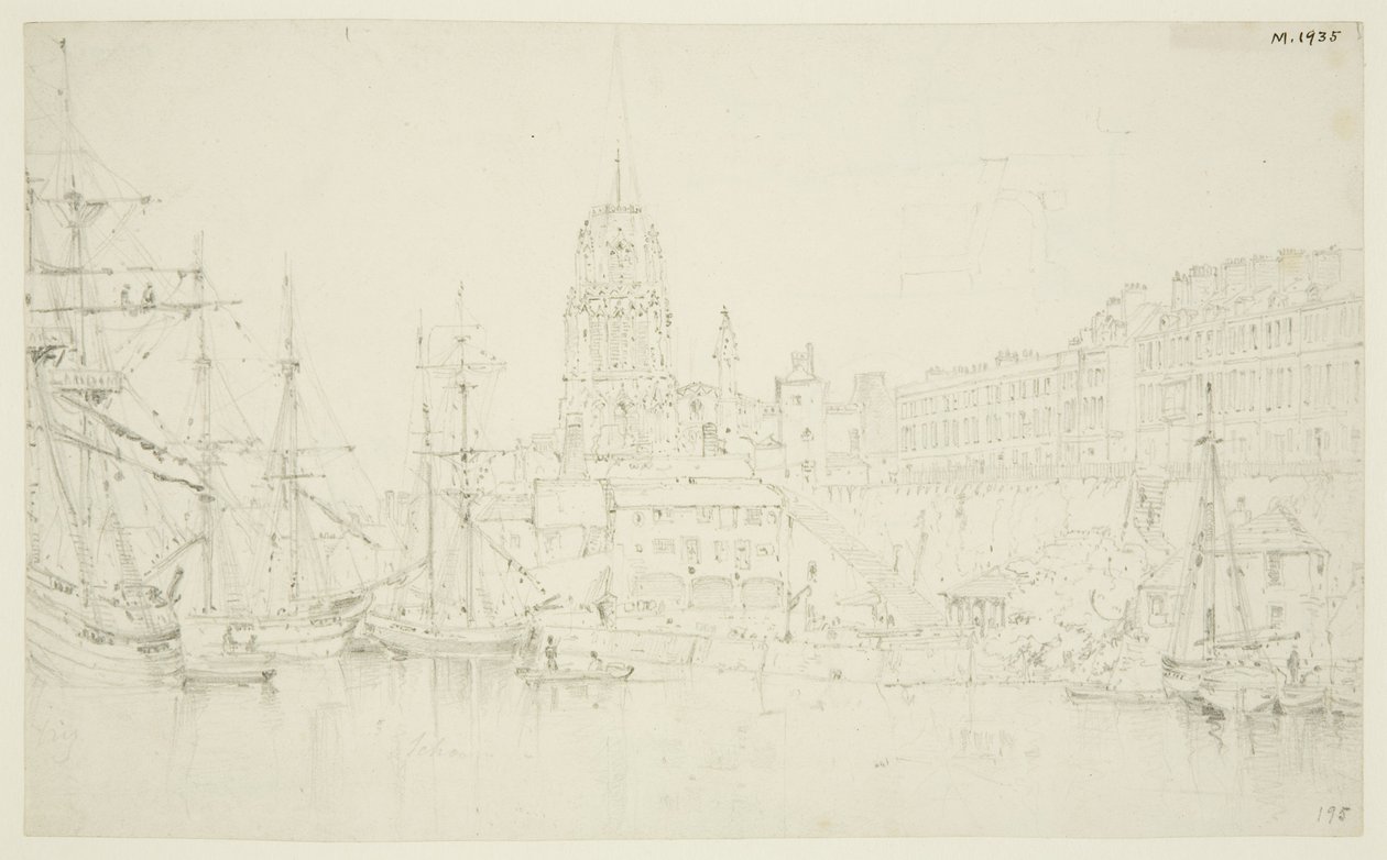 St Mary Redcliffe és Redcliffe Wharf a Prince Street Bridge-ről alkotó: Frederick Mackenzie