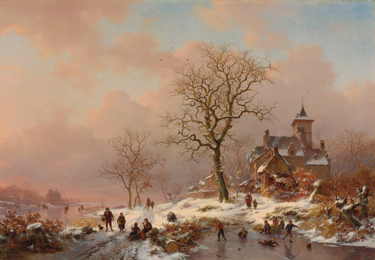 Téli táj jégen játszó alakokkal, 1868 alkotó: Frederick Marianus Kruseman