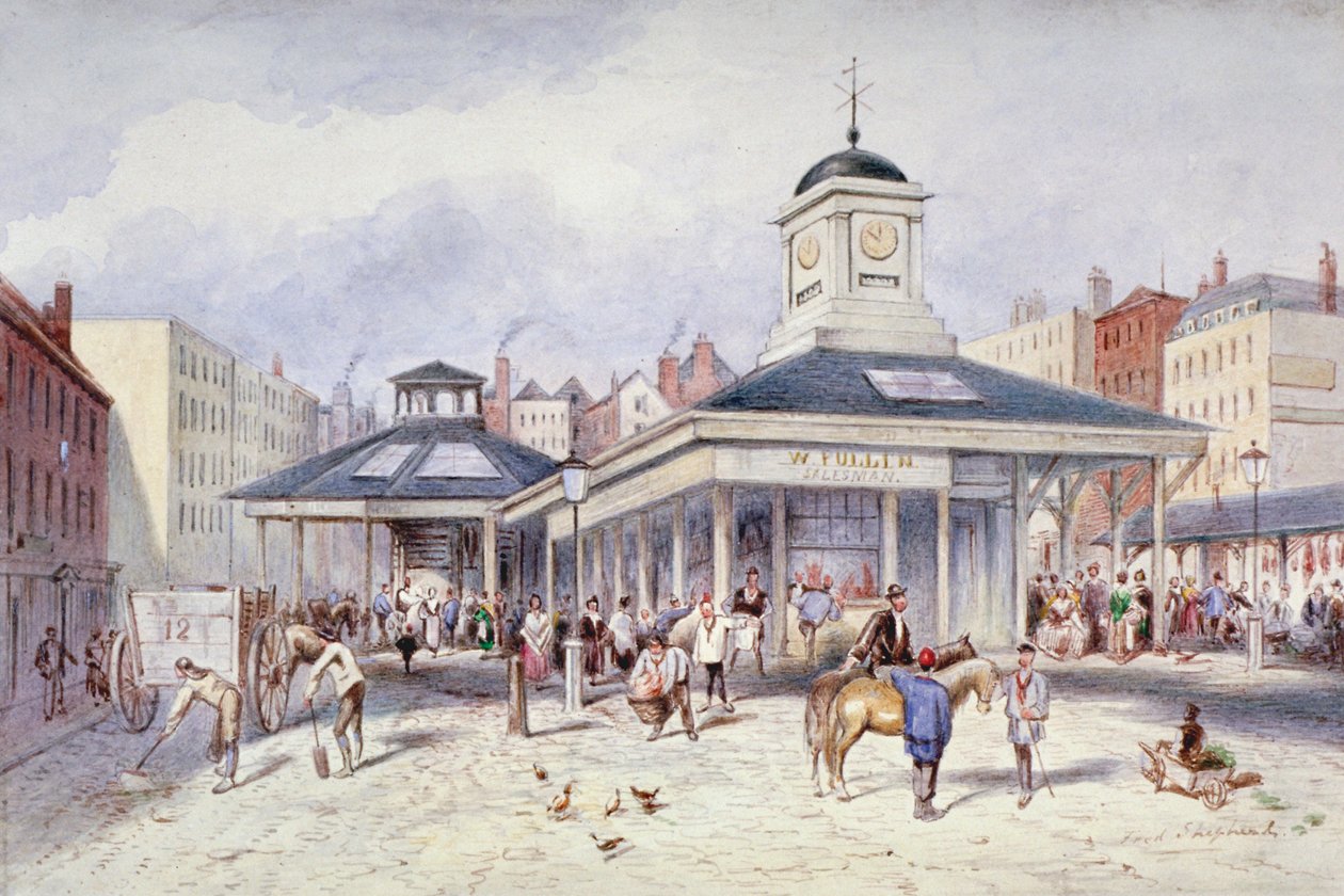 Kilátás a Newgate piacra a Paternoster Square-en, City of London, 1836. alkotó: Frederick Napoleon Shepherd