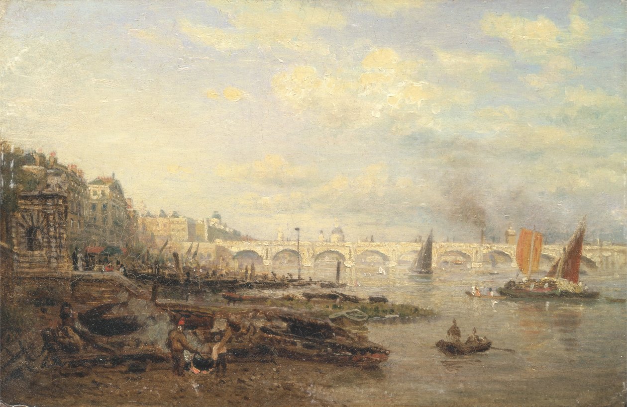 A Temze és a Waterloo híd a Somerset House-tól, 1820-30 körül (olaj, panel) alkotó: Frederick Nash