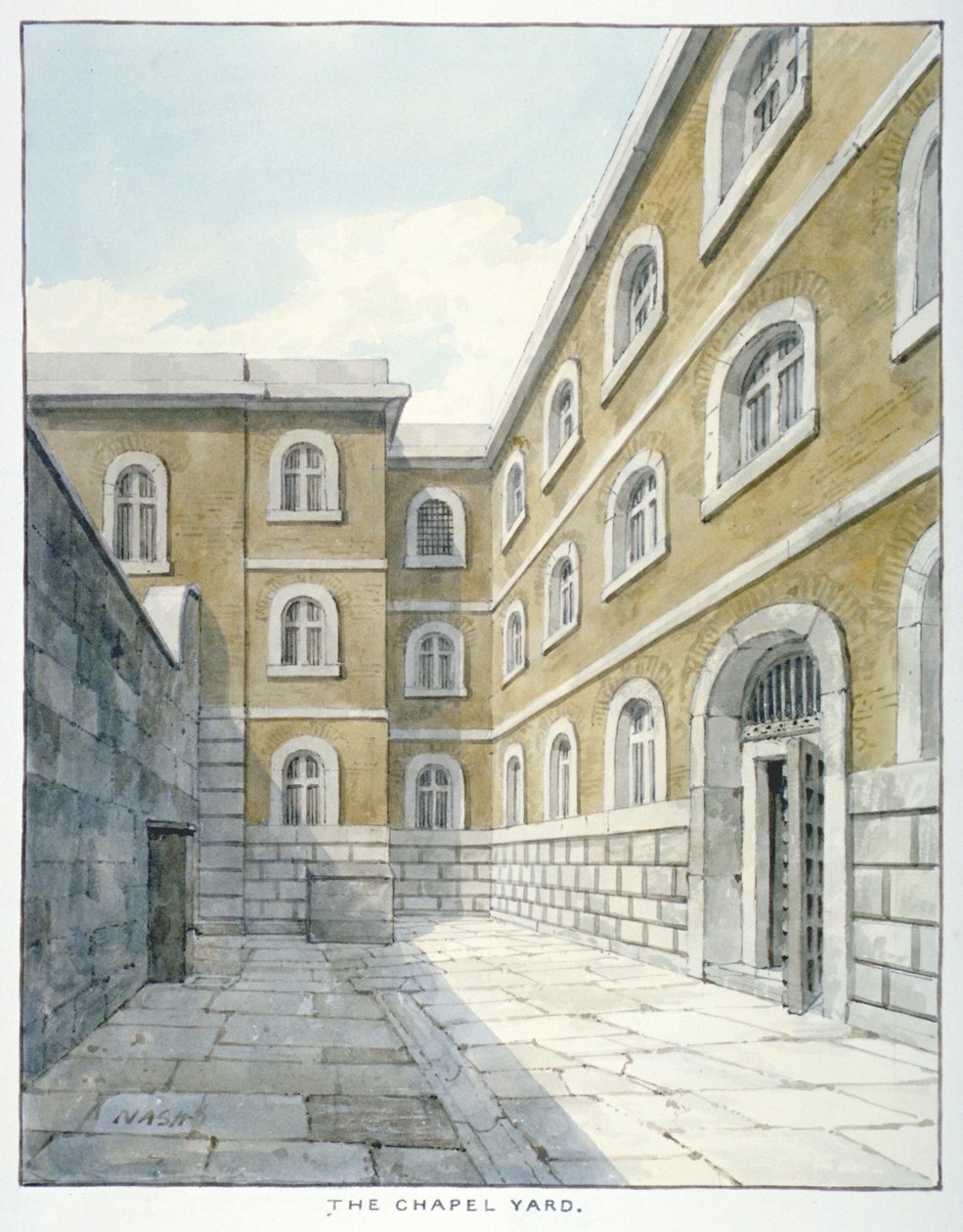 A kápolna udvara Newgate börtönben, Old Bailey, Newgate Prison, Old Bailey, City of London, 1840 alkotó: Frederick Nash