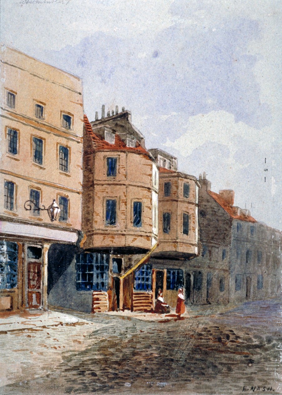 Kilátás Oliver Cromwell házára, Clements Lane, Westminster, London, c1840 alkotó: Frederick Nash