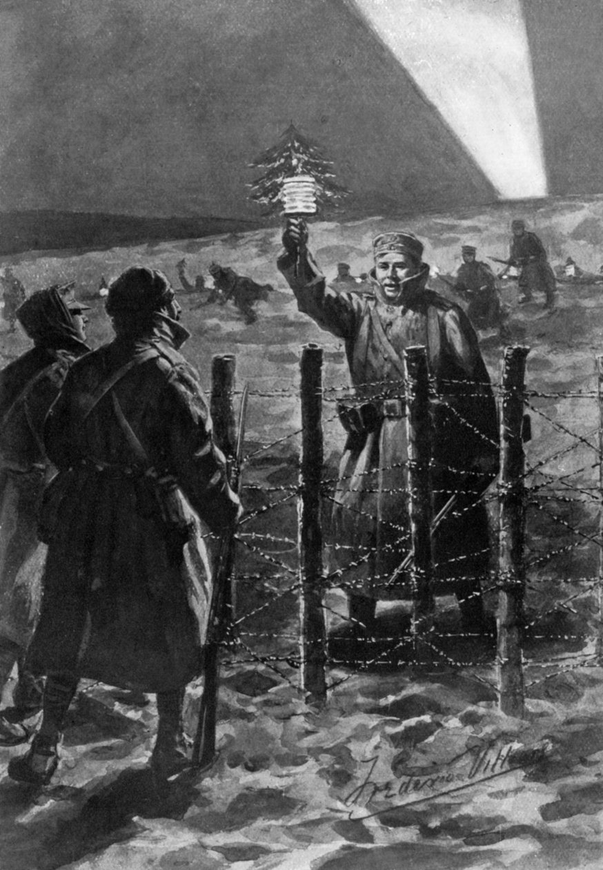 Karácsonyi esemény a lövészárokban Nyugaton, 1914 decemberében, 1920. alkotó: Frederick Villiers