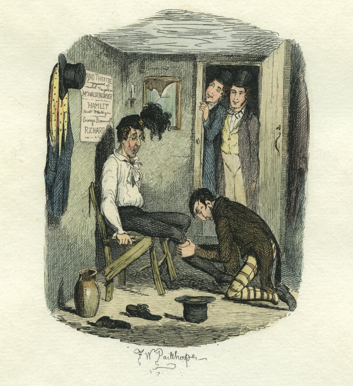 Hamlet lenyúzása, Nagy várakozások, 1885 körül (kézzel színezett rézkarc) alkotó: Frederick W. Pailthorpe