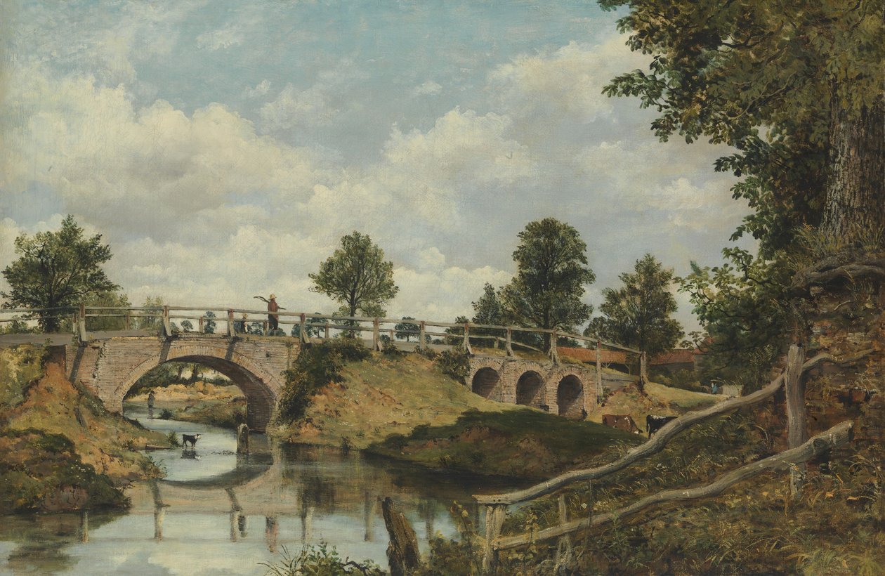 Egy régi híd Hendonban, Middlesexben, kb. 1828. alkotó: Frederick W Watts