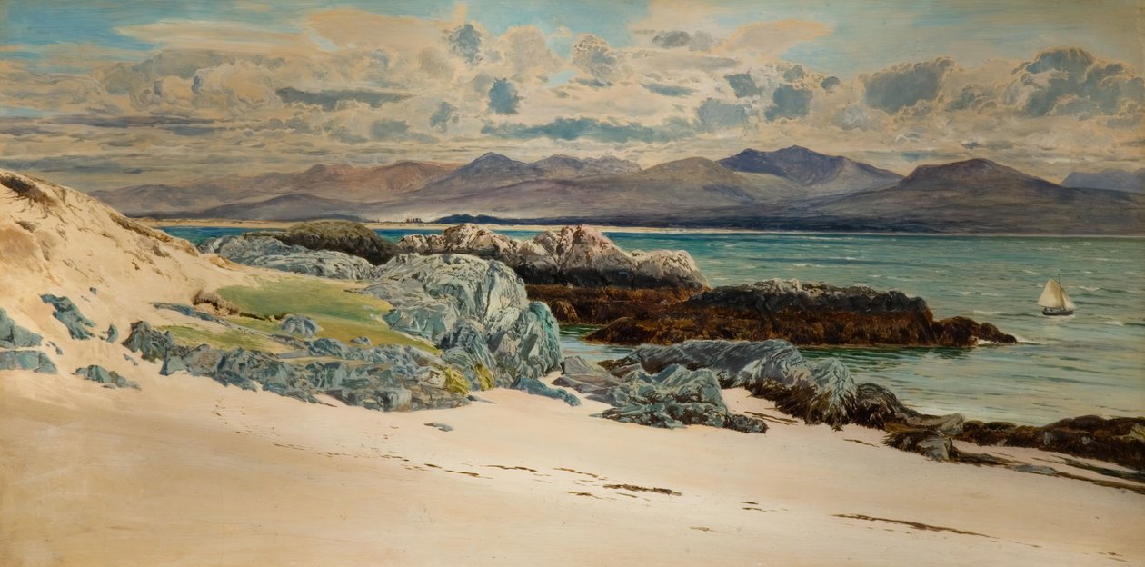 Snowdon és Caernarvon a Llanddwyn-szigetről, 1917. alkotó: Frederick William Hayes