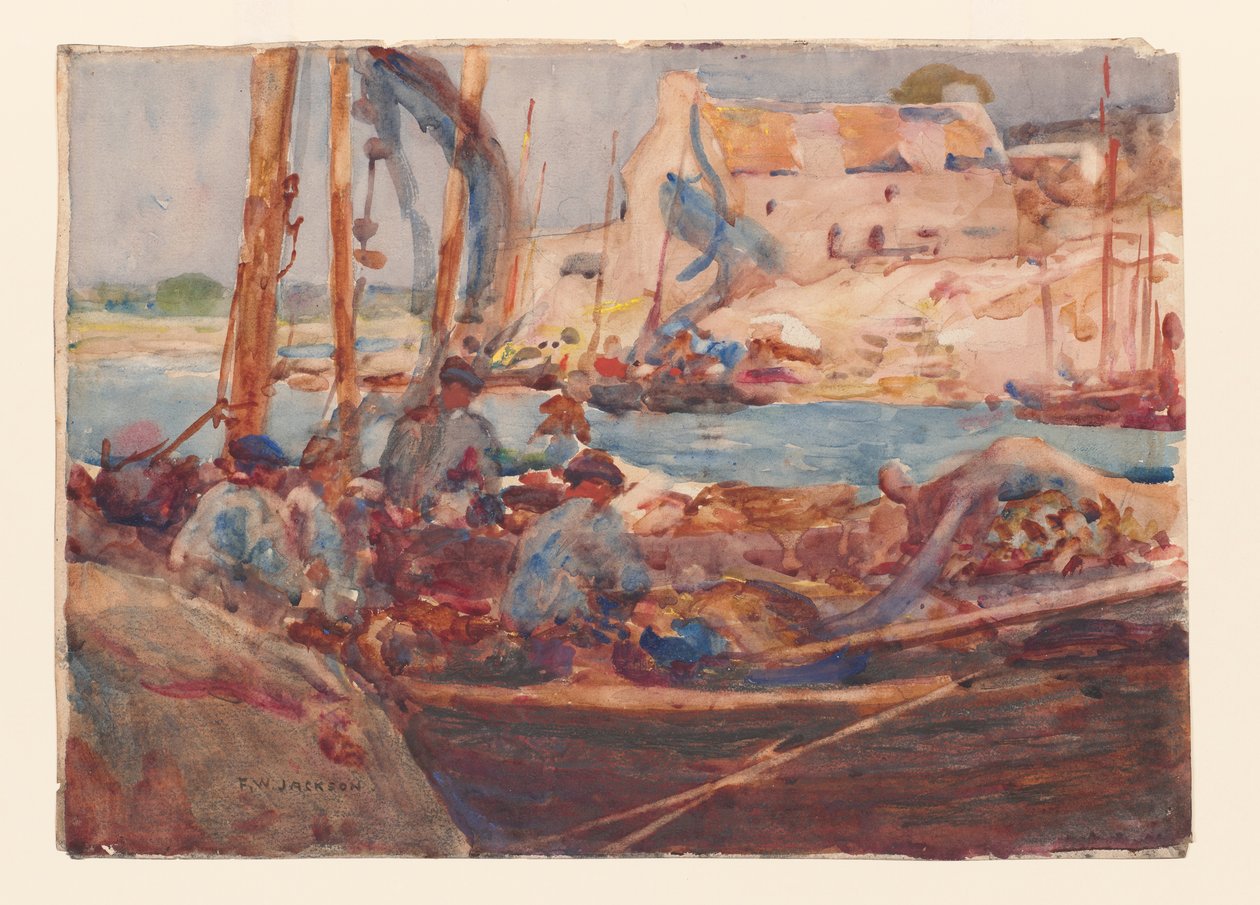 Szardínia halászhajók Concarneau-ban, Bretagne, 1900 körül (akvarell, papír) alkotó: Frederick William Jackson