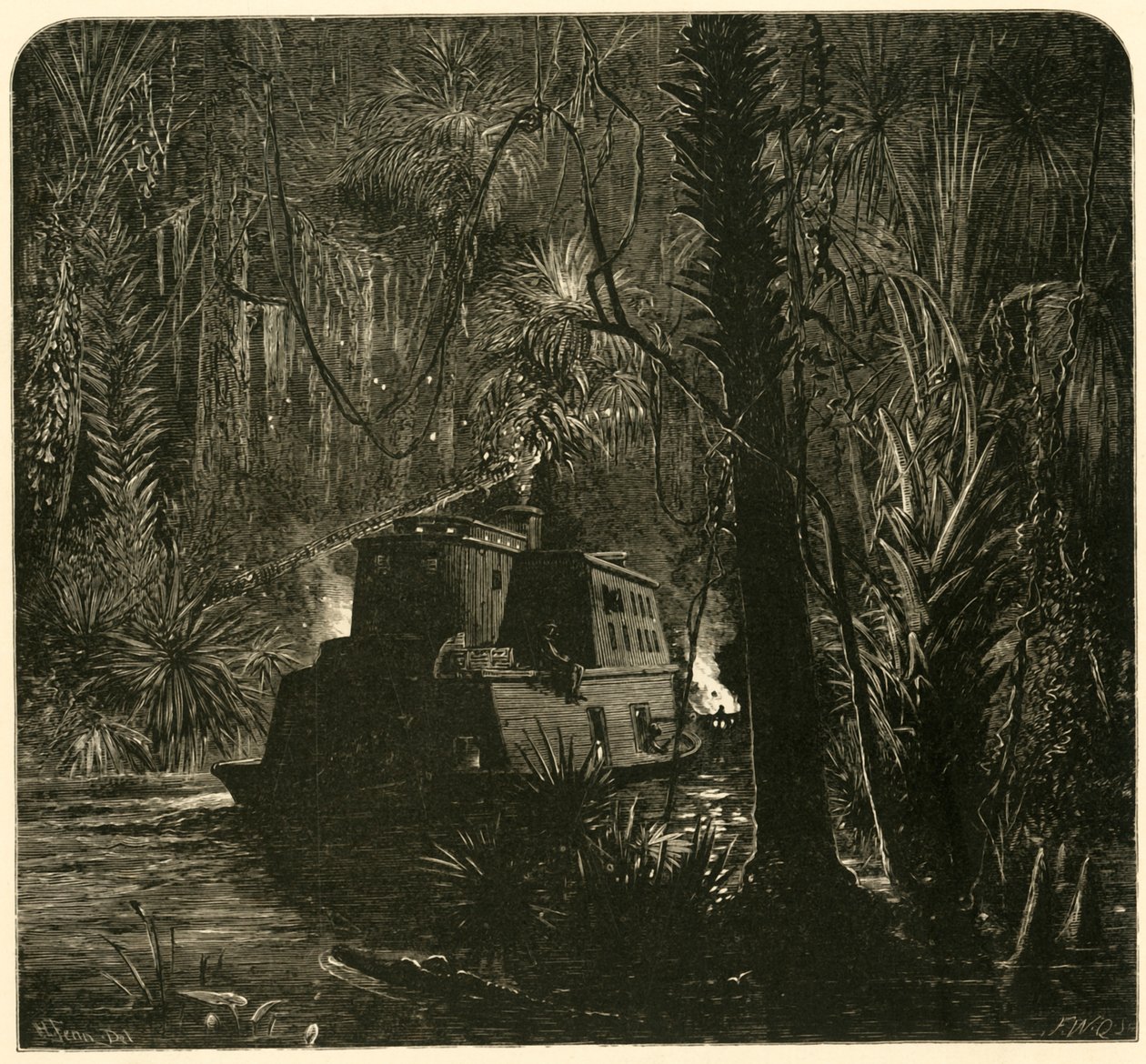„Éjjel felszállni az Ocklawaha folyóba”, 1872. alkotó: Frederick William Quartley