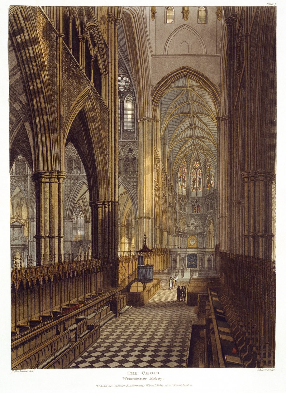 A kórus, 7. lemez a Westminster Abbey-ből, metszett J. Bluck (fl.1791-1831) pub. Írta: Rudolph Ackermann (1764-1834) 1811 (akvatinta) alkotó: Frederick after Mackenzie