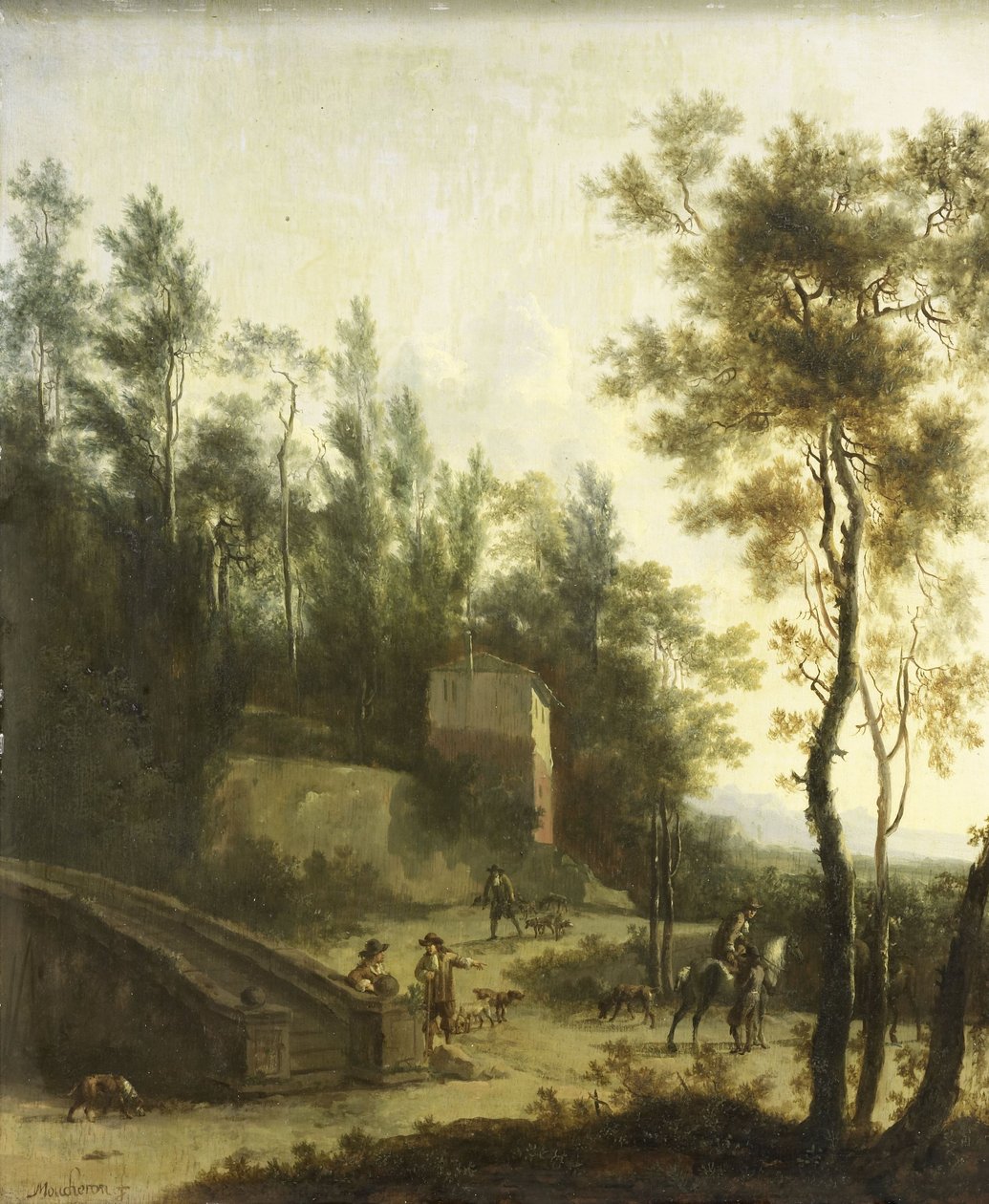 Olasz tájkép vadászokkal alkotó: Frederick de (manner of) Moucheron