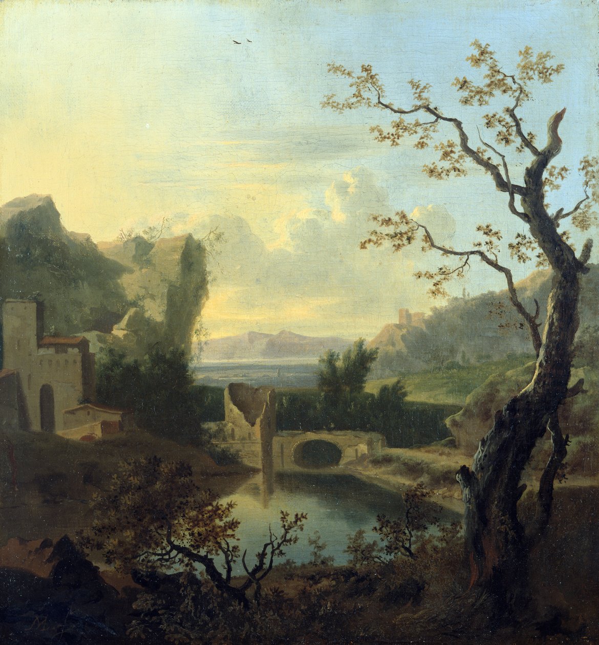 Olasz táj romos erődhíddal (olaj, vászon) alkotó: Frederick de Moucheron