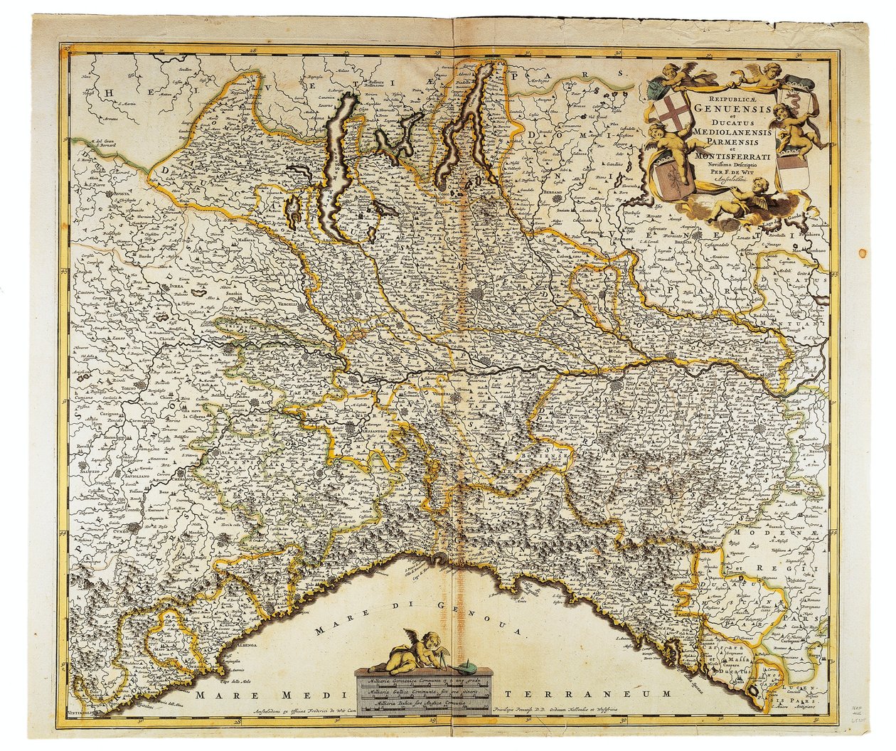 Genovai Köztársaság, Milánói Hercegség, Parma és Monferrato, Frederik de Wit térképe, Amszterdam, Rézmetszet alkotó: Frederick de Wit