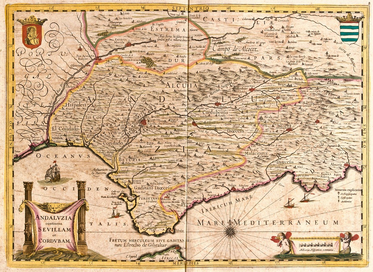 Andalúzia térképe Sevillával és Cordobával (Spanyolország) (rézkarc alkotó: Frederick de Wit