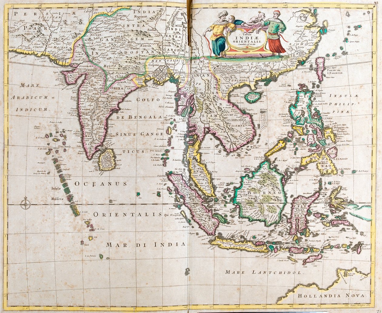 Kelet-India térképe (Dél- és Délkelet-Ázsia: Pakisztán, India, Nepál, Banglades, Burma, Srí Lanka, Thaiföld, Malajzia, Vietnam, Kambodzsa, Laosz, Fülöp-szigetek, Szingapúr és Indonézia) (rézkarc alkotó: Frederick de Wit