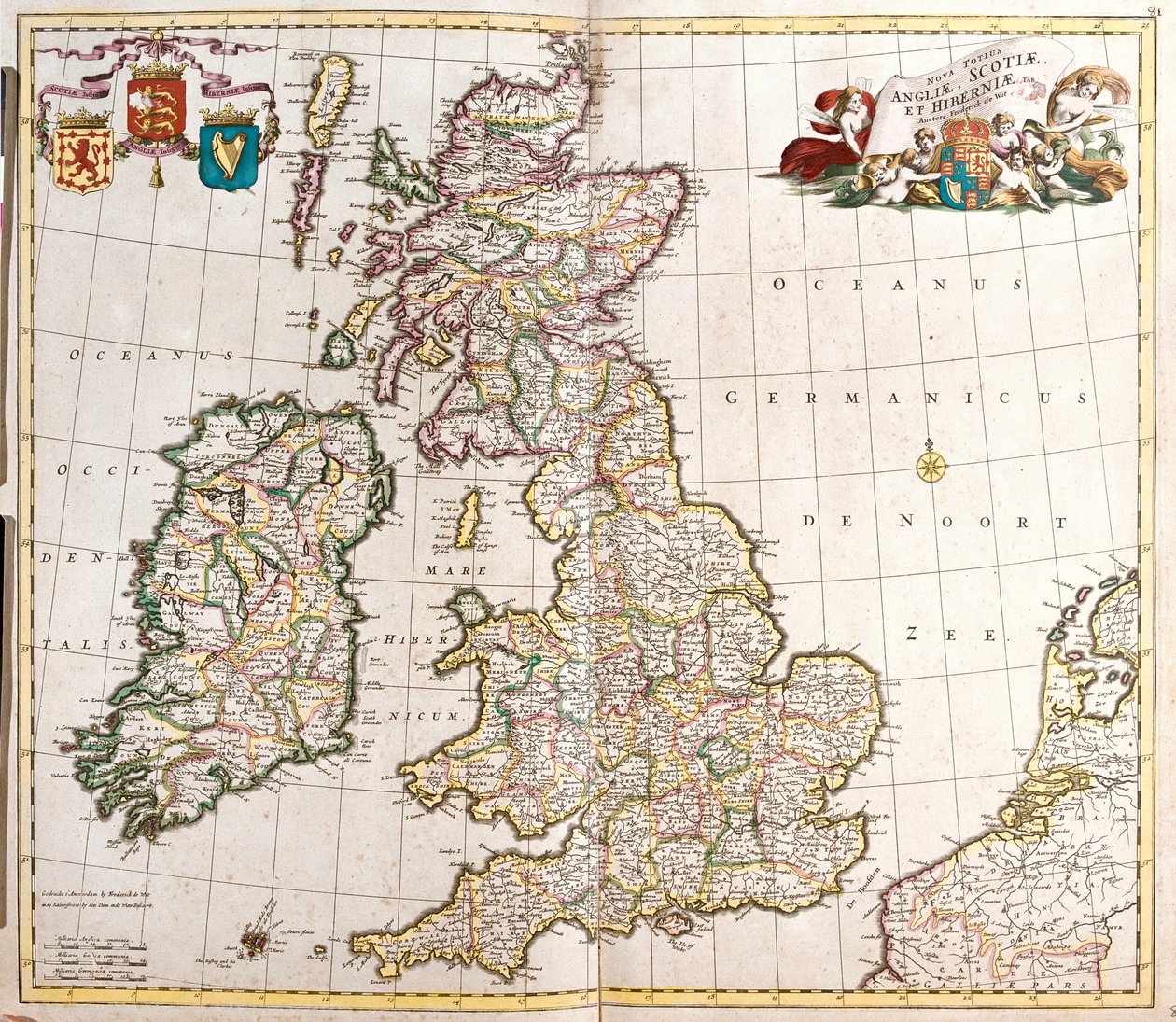 Anglia, Skócia és Írország (Nagy-Britannia) térképe (rézkarc alkotó: Frederick de Wit