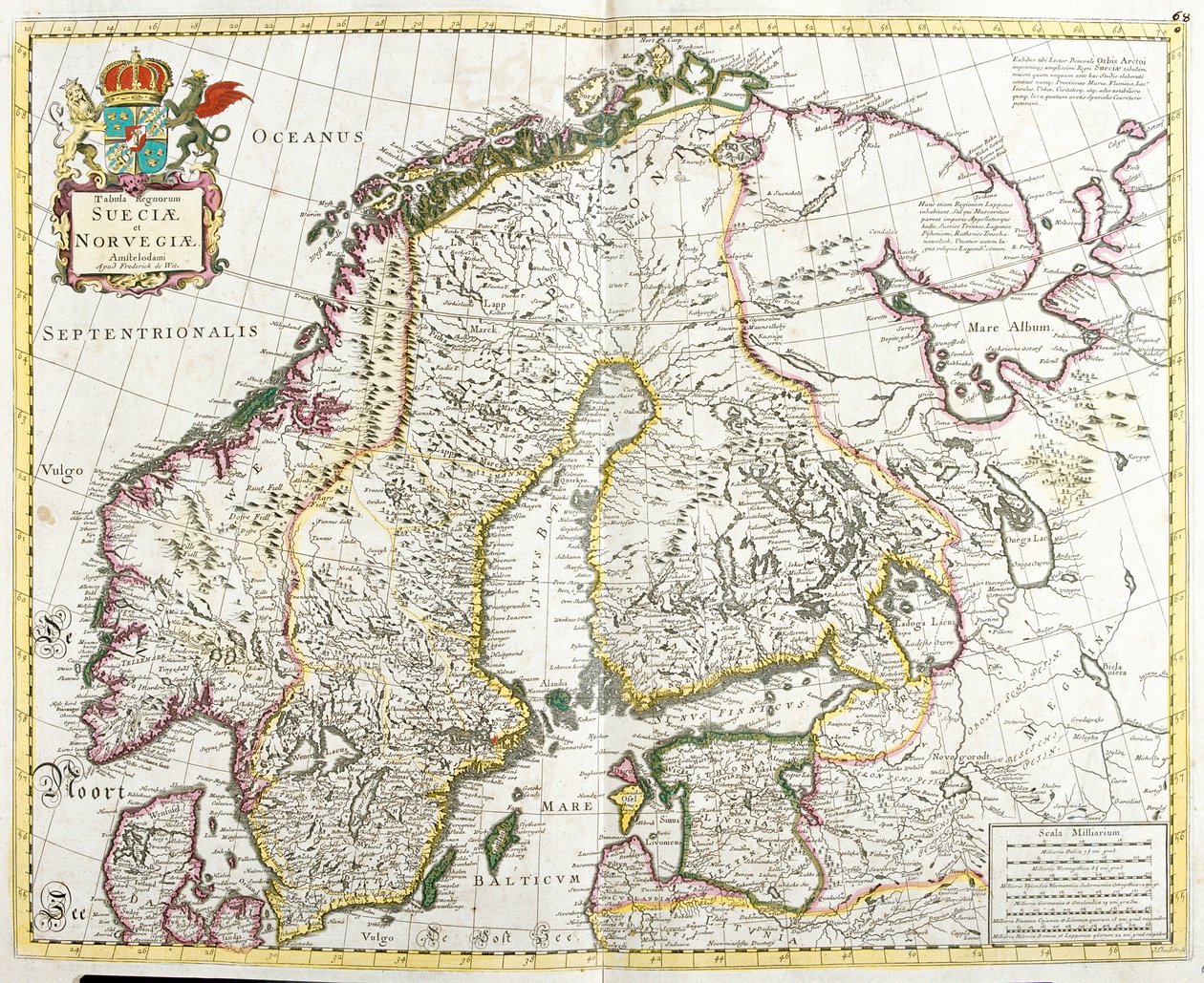 Svédország és Norvégia térképe (rézkarc alkotó: Frederick de Wit