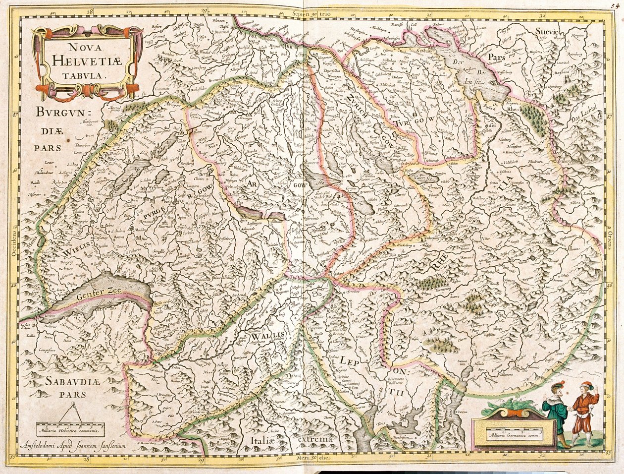 Svájc térképe (rézkarc alkotó: Frederick de Wit