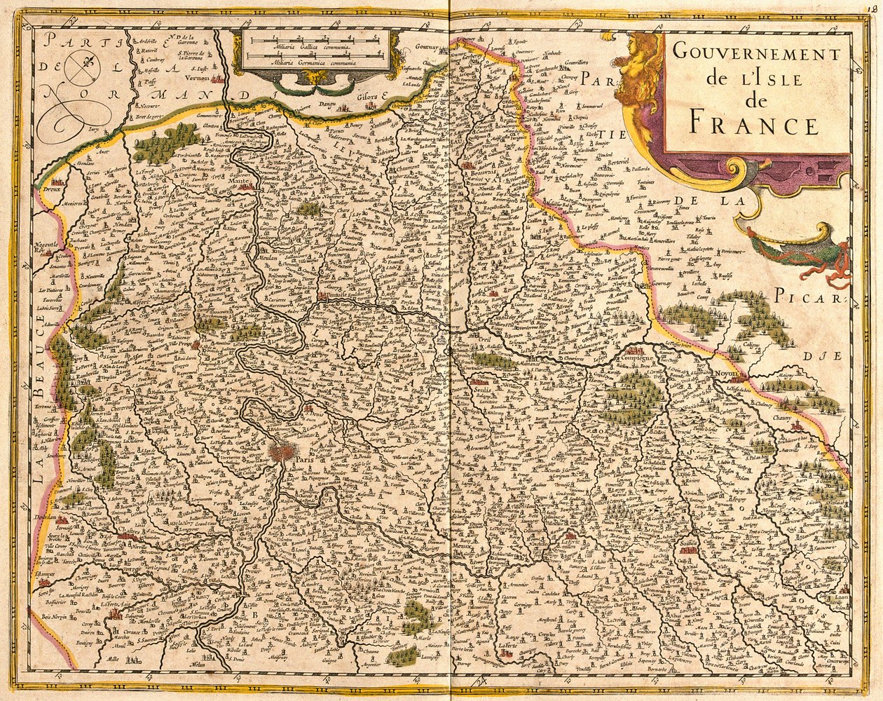 Az Ile de France (Franciaország) térképe (rézkarc alkotó: Frederick de Wit