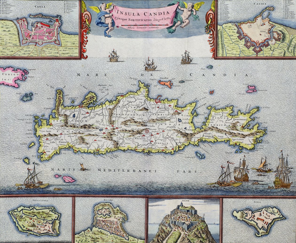 Candia szigetének (Kréta) térképe Herakleion tengeri kikötőjével, 1680 körül alkotó: Frederick de Wit